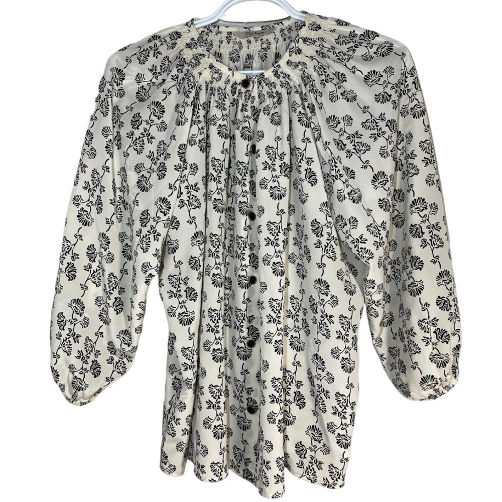 Tucker 100% Silk Button Front Floral Print Blouse size S